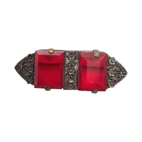 Czech Vintage Red Rhinestone Brooch