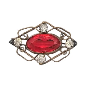 Czech Vintage Red Rhinestone Brooch