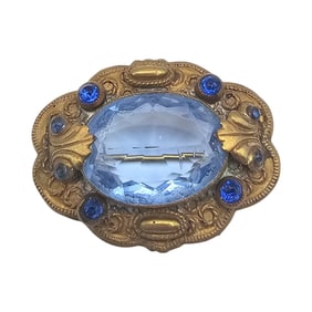 Czech Vintage Blue Rhinestone Brooch