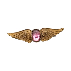 Czech Vintage Pink Rhinestone Wings Brooch