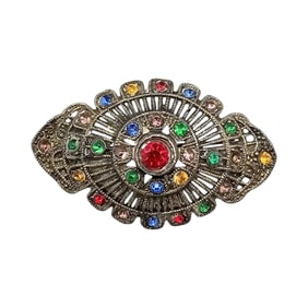 Czech Vintage Rhinestone Open Work Brooch