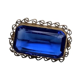 Czech Vintage Blue Rhinestone Brooch