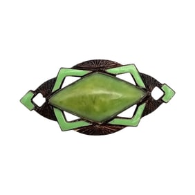 Czech Vintage Green Enamel Brooch