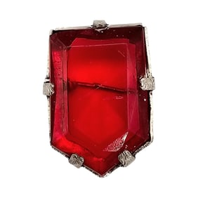 Czech Vintage Red Rhinestone Brooch