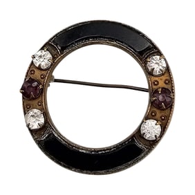 Czech Vintage Rhinestone Stone Circle Brooch