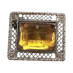 Czech Vintage Yellow Rhinestone Brooch