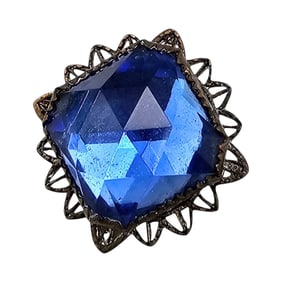 Czech Vintage Blue Rhinestone Brooch