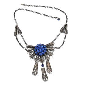 Czech Vintage Blue Rhinestone Necklace