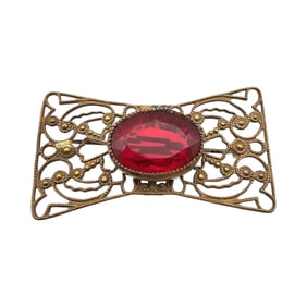 Czech Vintage Red Rhinestone Brooch