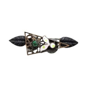 Czech Vintage Black Carved Brooch