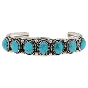 A Navajo Sterling Silver and Kingman Turquoise Cuff Bracelet by Verley Betone