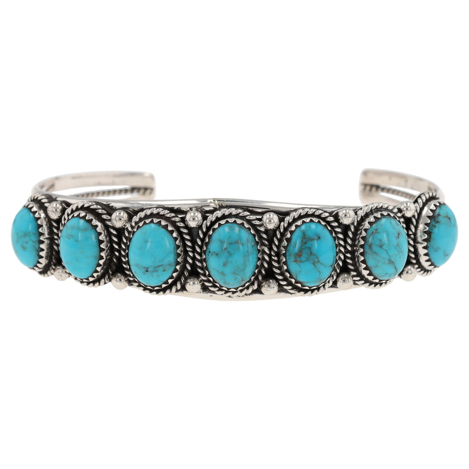 A Navajo Sterling Silver and Kingman Turquoise Cuff Bracelet by Verley Betone (1 of 8)