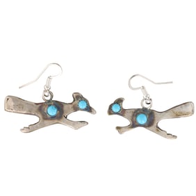 Tonya Yazzie Navajo Sterling Kingman Turquoise Roadrunner Earrings