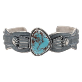 Navajo Kevin Billah Sterling Silver Larimar Cuff Bracelet