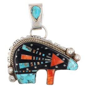 Navajo Ray Jack Multi-Stone Inlay Bear Pendant