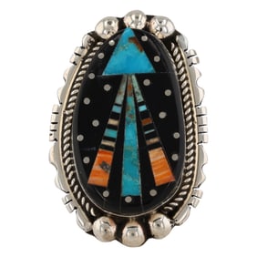 Ray Jack Navajo Sterling Silver Multi-Stone Inlay Ring