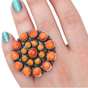 Devin Brown Navajo Sterling Silver Spiny Oyster Cluster Ring