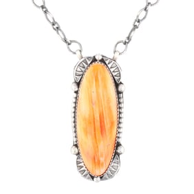 Navajo Handmade Spiny Oyster Sterling Silver Necklace by Tia Long