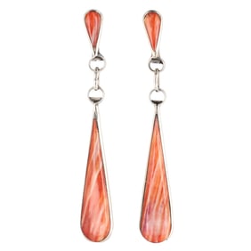 Alfred Gasper Navajo Sterling Silver and Spiny Oyster Shell Dangle Earrings