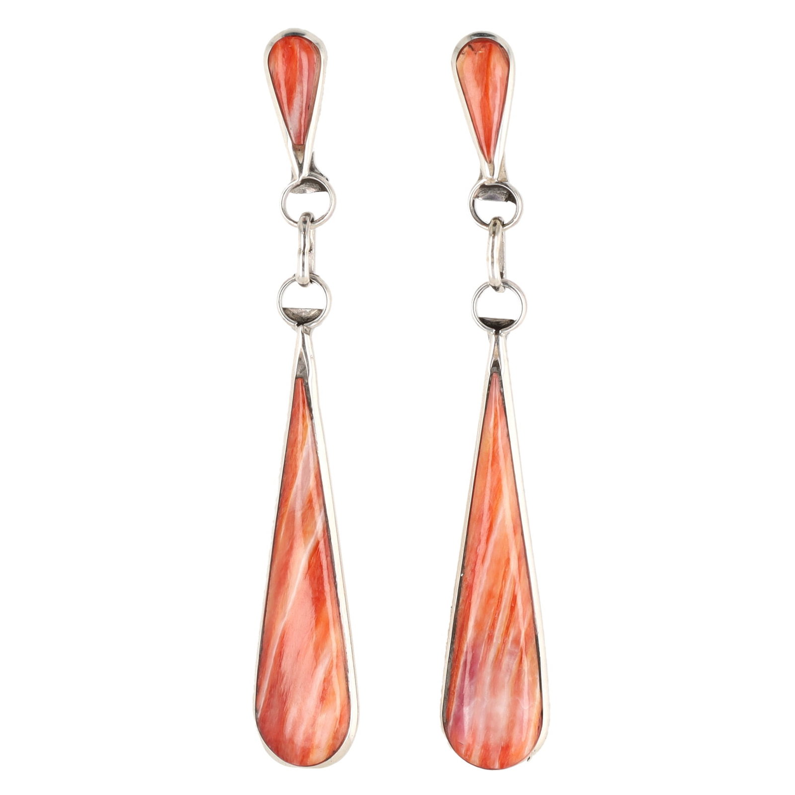 Alfred Gasper Navajo Sterling Silver and Spiny Oyster Shell Dangle Earrings (1 of 5)