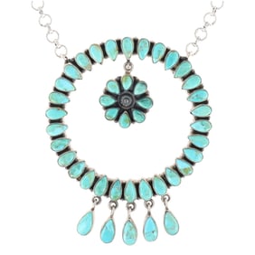 HaDa Collection Sterling Silver and Kingman Turquoise Cluster Necklace