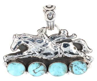 Evangeline Perry Navajo Sterling Silver Kingman Turquoise Riders Pendant