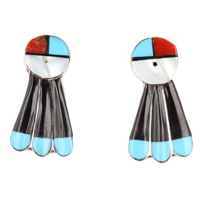 Cheryl Paywa Zuni Multi-Stone Inlay Sunface Post Earrings