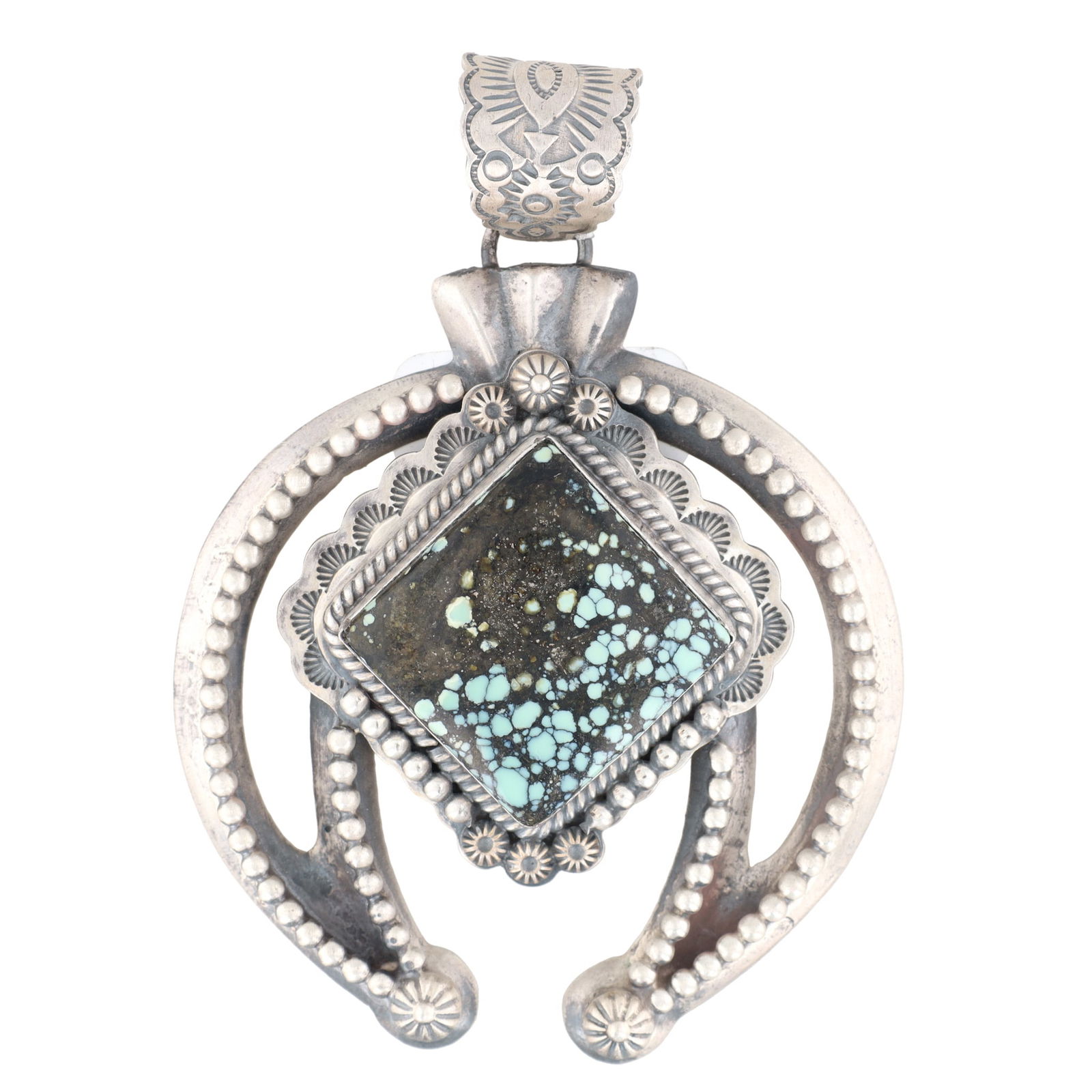 Navajo Ervin Begay Sterling Number 8 Turquoise Naja Pendant (1 of 6)