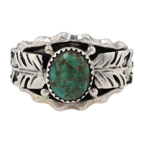 Navajo Feather Turquoise Sterling Silver Men's Ring by Genevieve Francisco