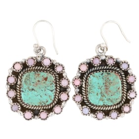 HaDa Collection Sterling Silver Turquoise and Pink Opal Dangle Earrings