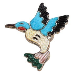 Tamara Pinto Zuni Sterling Silver Multi-Stone Inlay Hummingbird Ring