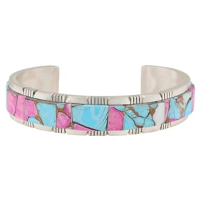 Steve Francisco Navajo Sterling Silver Cotton Candy Inlay Cuff Bracelet
