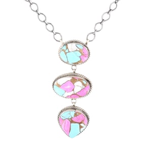 Donovan Nez Navajo Sterling Silver Cotton Candy Turquoise Necklace