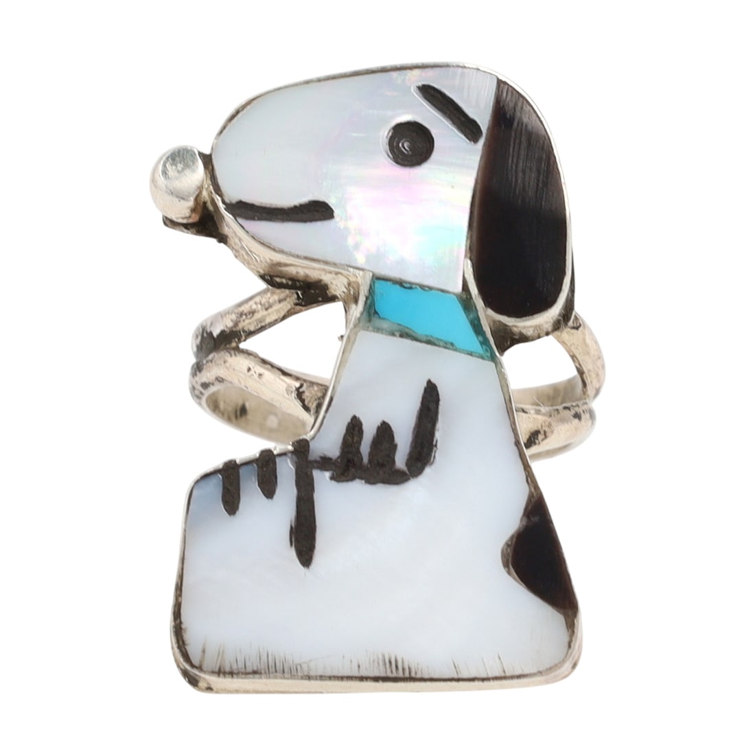 Zuni Native American Inlay Sterling Silver Snoopy Ring by Shenel Comosona (1 of 7)