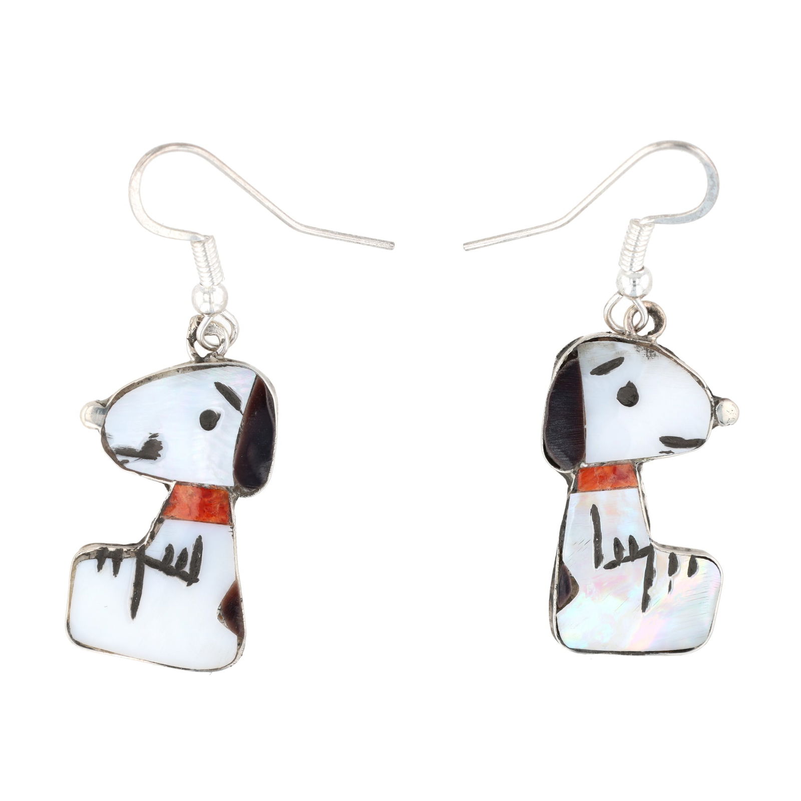 Zuni Shenel Comasona Sterling Silver Inlaid Snoopy Dangle Earrings (1 of 5)