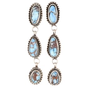 Donovan Nez Navajo Golden Hills Turquoise Sterling Silver Dangle Earrings