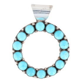 A Spencer Signed Navajo Sterling Silver Sleeping Beauty Turquoise Pendant