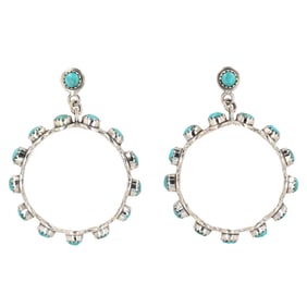 A Pair of HaDa Collection Sterling Kingman Turquoise Hoop Earrings