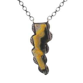 Tia Long Navajo Sterling Silver Bumblebee Jasper Lightning Bolt Pendant Necklace