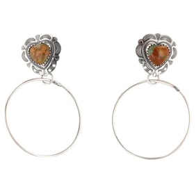 Merle House Navajo Handmade Sterling Silver and Turquoise Heart Drop Earrings