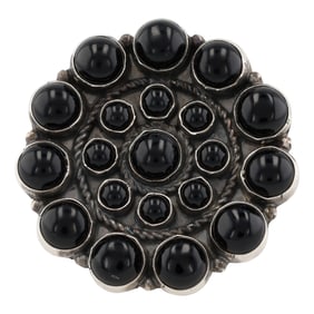 Devin Brown Navajo Sterling Silver and Black Onyx Cluster Adjustable Ring