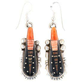 Ray Jack Navajo Sterling Silver Multi-Stone Inlay Drop Earrings