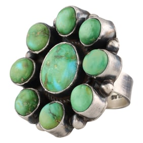 Shirley Henry Navajo Sonoran Gold Turquoise and Sterling Silver Cluster Ring