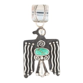 Navajo Allen Lee Sterling Silver Kingman Turquoise Thunderbird Pendant