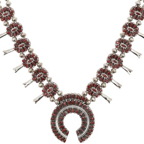 A Milton James Navajo Multi-stone Reversible Squash Blossom Necklace