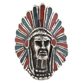 Southwestern Sterling Silver Indian Chief Head Ring