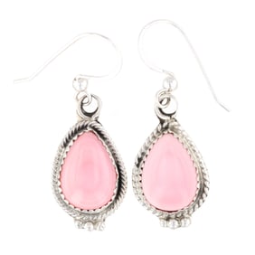 Aneesa Martinez Navajo Sterling Silver Pink Conch Teardrop Dangle Earrings