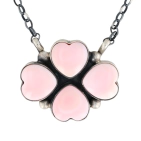 Donovan Skeet Navajo Sterling Silver Pink Conch Heart Pendant Necklace
