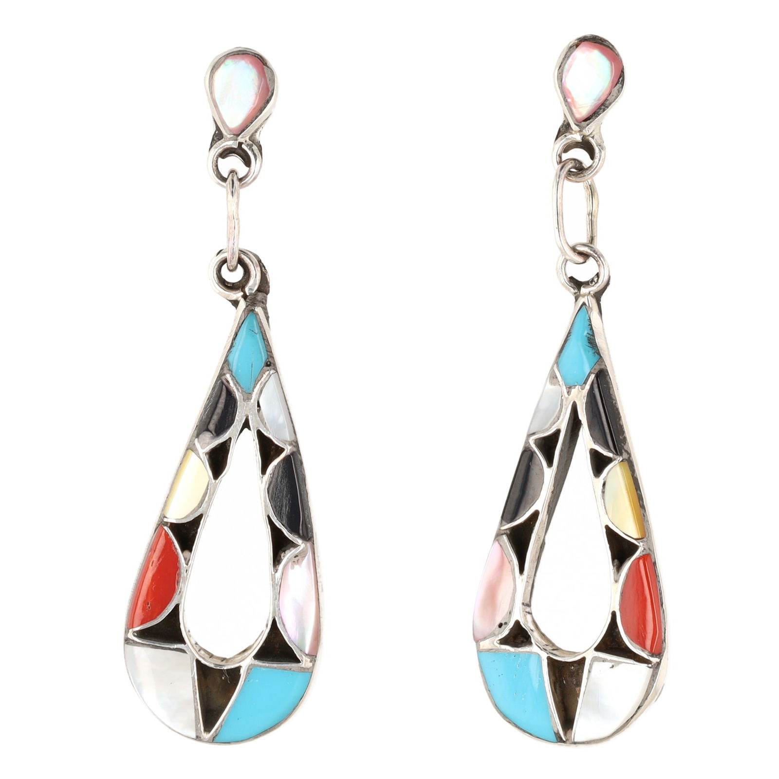 Zuni Sterling Silver Multi-Stone Inlay Dangle Earrings by Emma Bowakaty (1 of 4)
