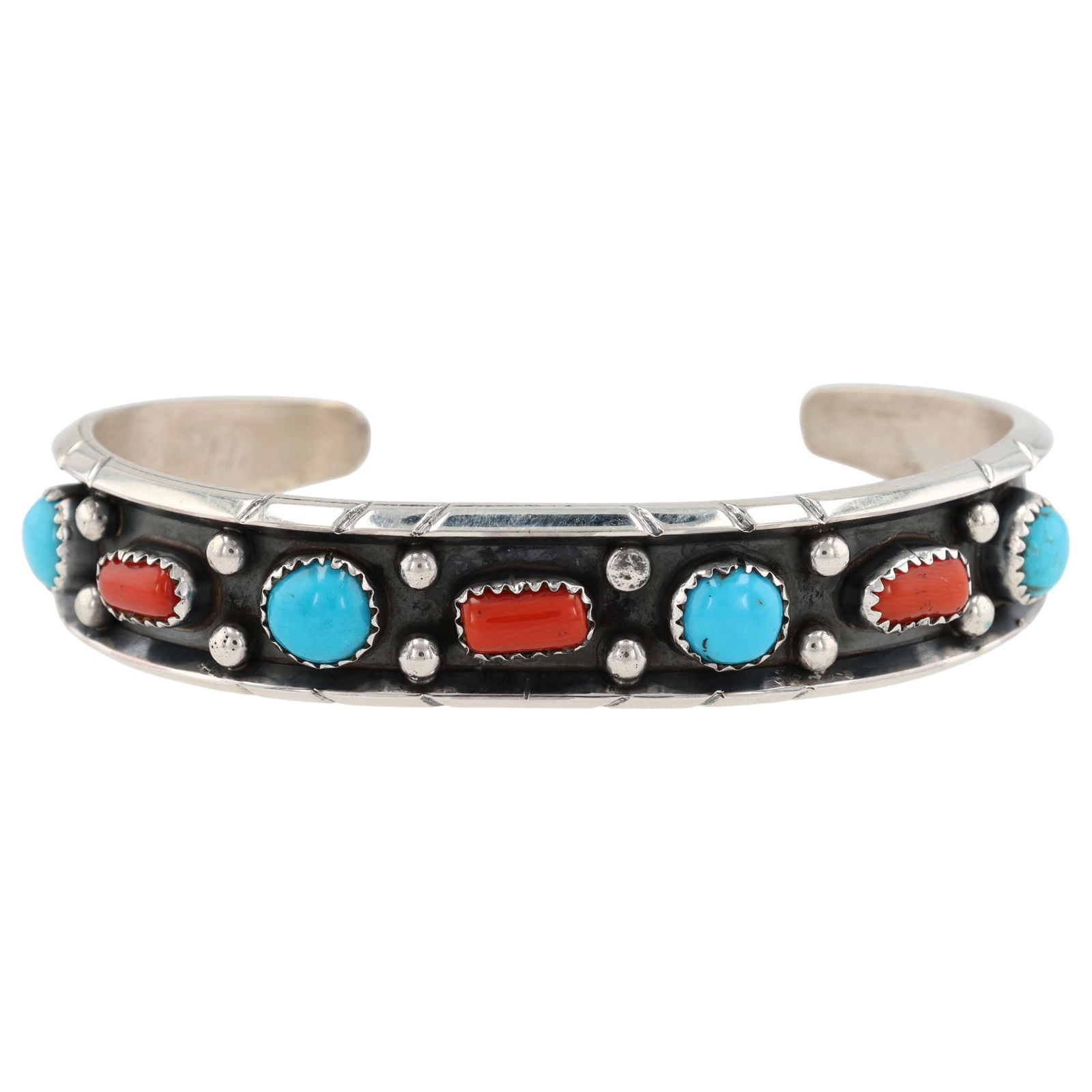Reed Charley Navajo Sterling Silver Turquoise and Coral Cuff Bracelet (1 of 8)
